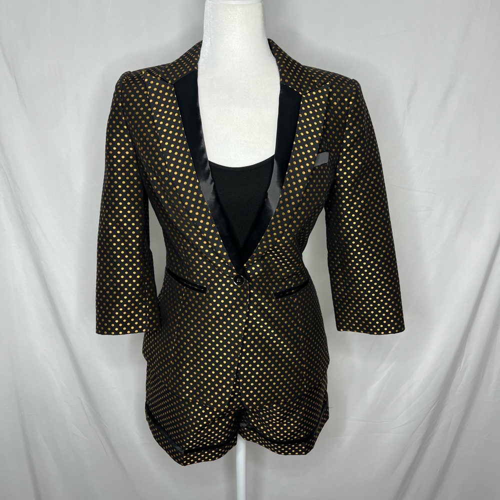 Ted Baker Astet black gold sheen polka dots blazer and short.